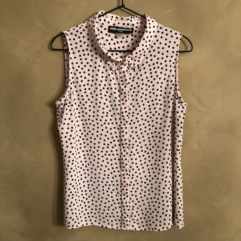 Karl Lagerfeld polka dot sleeveless blush top